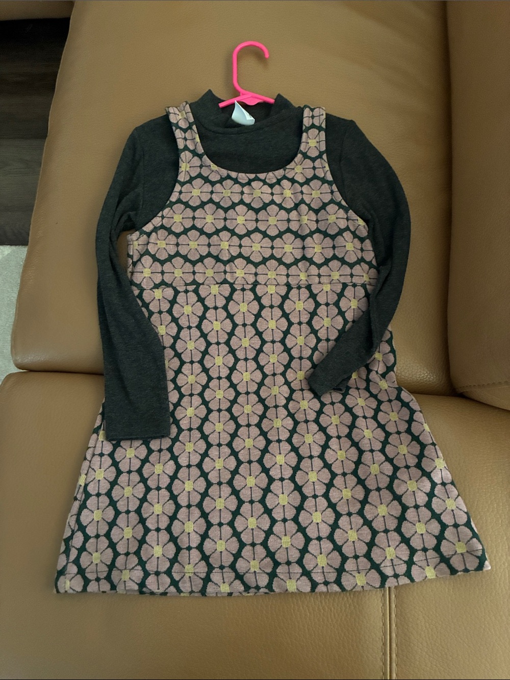 Zara Pink Floral Pinafore Dress with Black Long-Sleeve Top